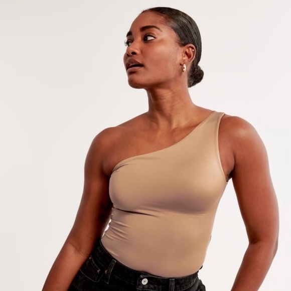 NWOT Abercrombie & Fitch | One Shoulder Body Suit Black Soft Collection Large - Picture 2 of 12